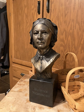 Vintage Bronze Bust of Florence Nightengale on marble bas, signed Parnell Design