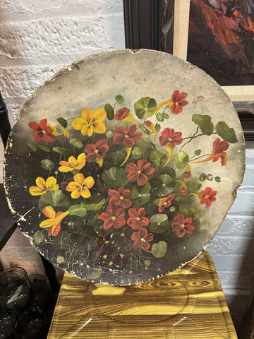 Floral Round Painting on Board (18" diameter) W1716