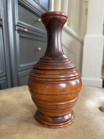 Vintage Turned Wood Vase 7in