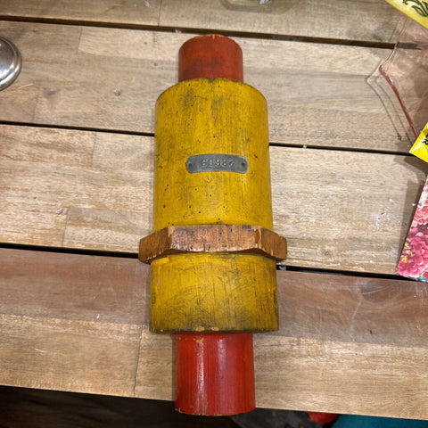Vintage yellow and red wood foundry mold piece