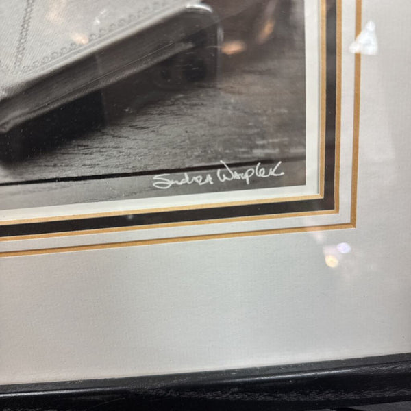 Signed black &white photo of vintage desk