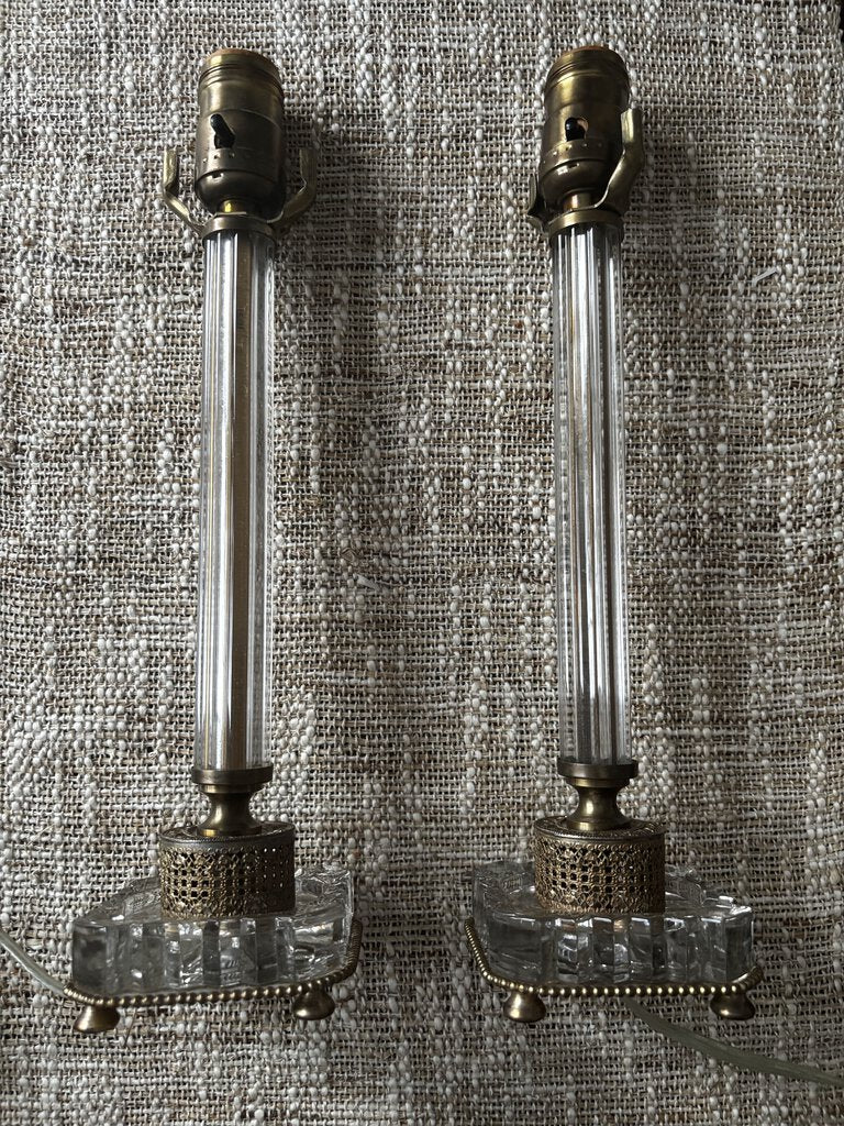 Pair of Vintage Glass and Gold Filigree Boudoir Lamps