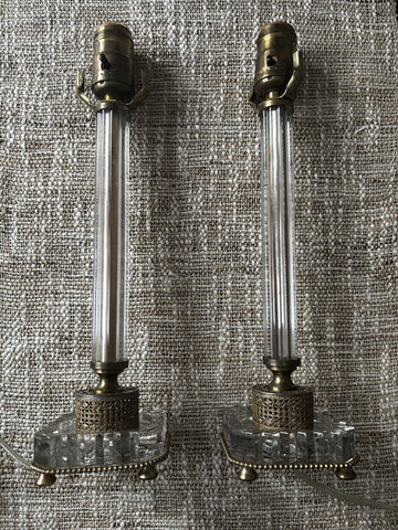 Pair of Vintage Glass and Gold Filigree Boudoir Lamps