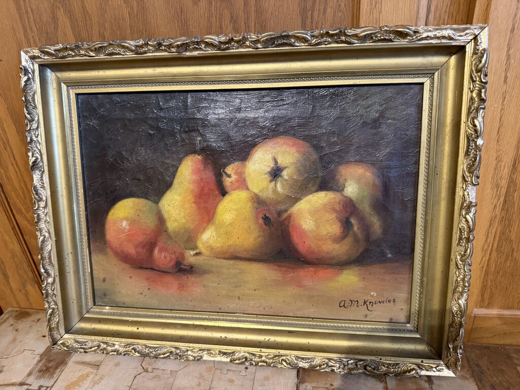 Antique signed oil painting, pears