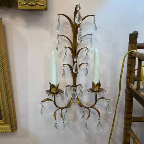 Italian two arm sconce, with prisms, 18 1/2" high
