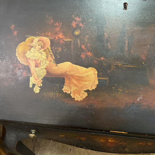 1890s drop front desk with hand painting on front