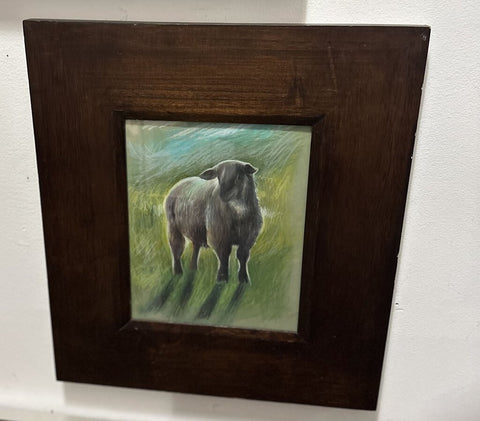 Framed sheep pastel art