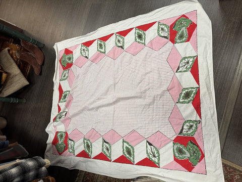Pink/Green/Red Vintage Tablecloth 50"x58" W1731