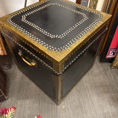 Franco Tacchi Leather and Brass Trunk (no key) 16" Square