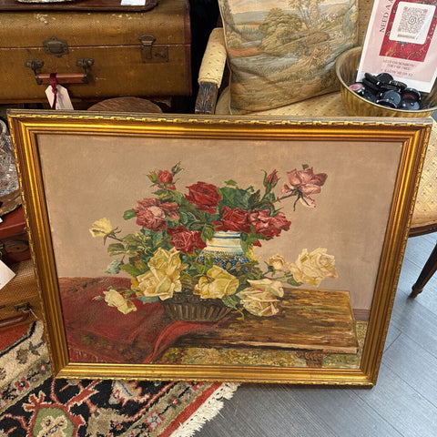 Roses in blue vase still life