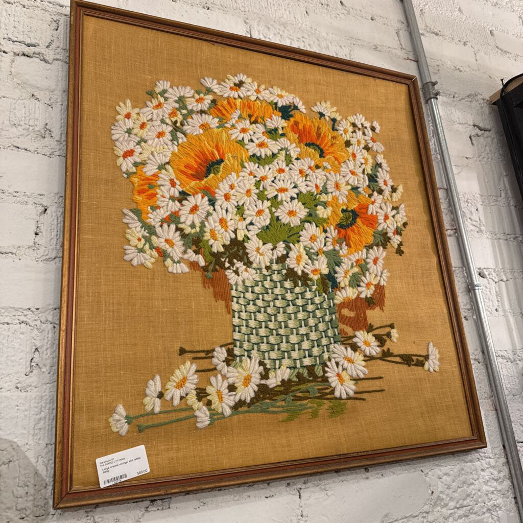 Large crewel orange and white daisy