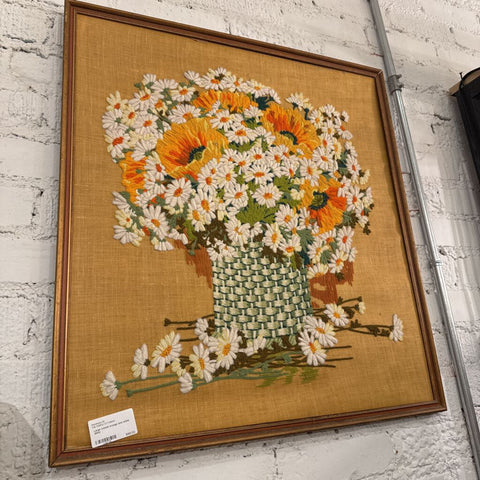 Large crewel orange and white daisy