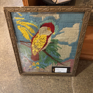 Framed Parrot Needlepoint as found 11x13