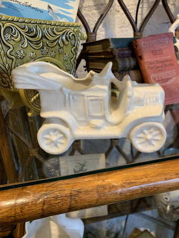Vintage White Pottery Car Flower Pot~ 3 1/8" w x 7" l x 4.25" t