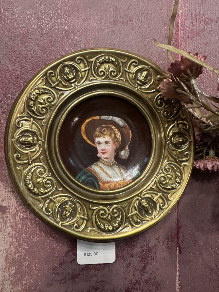 Antique porcelain painted portrait green