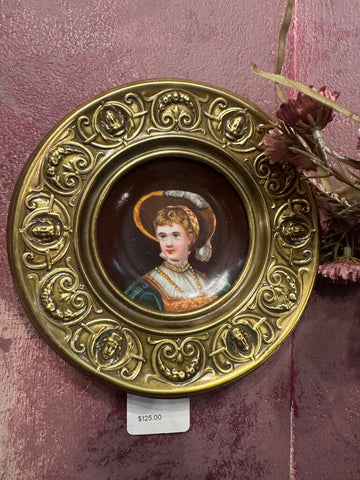 Antique porcelain painted portrait green