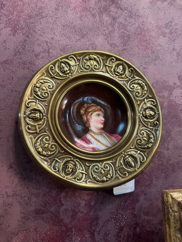 Antique porcelain painted portrait pink