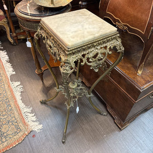 Antique ornate brass table with marble top (top comes off)