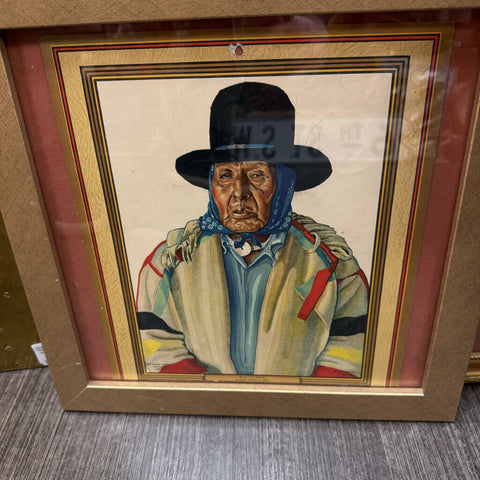 Vintage Native American calendar print in wood frame , various sizes