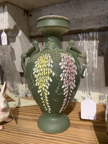 Japanese Samatsu Heavily Decorated Pottery Bird Vase~ as found~ 6" w x 5" d x 10" t