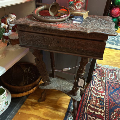Vintage Indonesian Carved Peacock Sewing Table | Side Table, 19th Century circa 1930s-1940s, as found