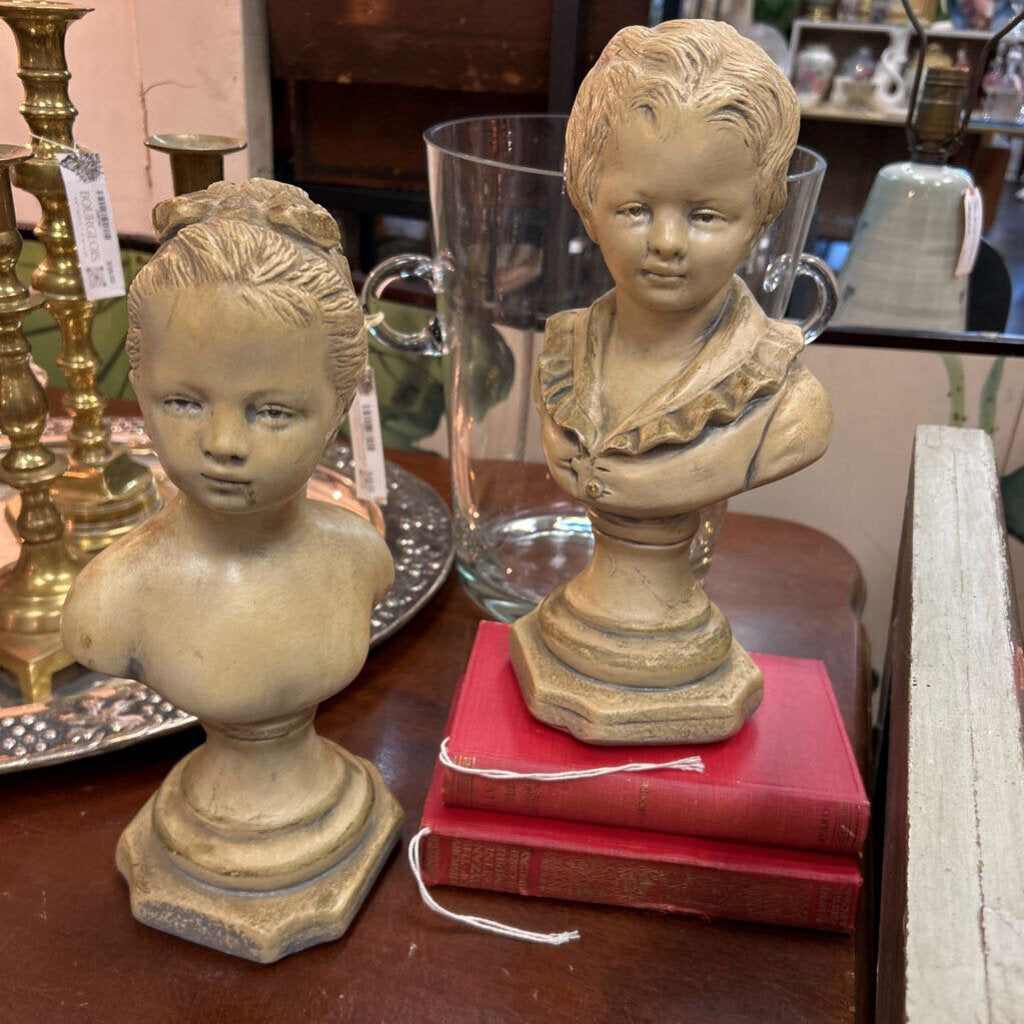 Vintage French Marie Antoinette's Children Plaster Busts Pair 10.5"
