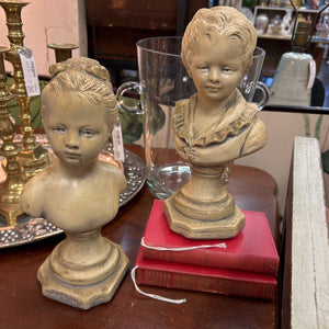 Vintage French Marie Antoinette's Children Plaster Busts Pair 10.5"