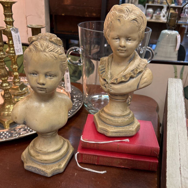 Vintage French Marie Antoinette's Children Plaster Busts Pair 10.5"