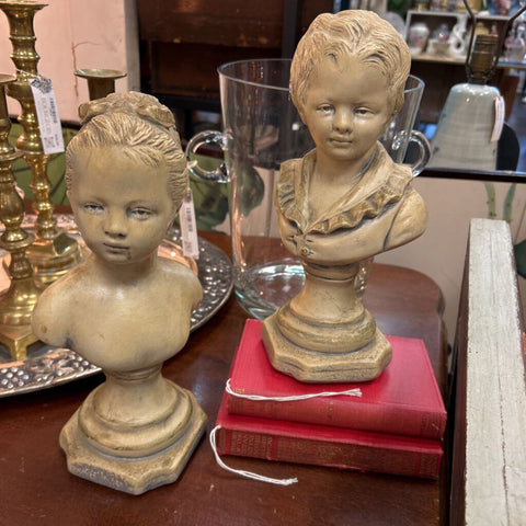 Vintage French Marie Antoinette's Children Plaster Busts Pair 10.5"