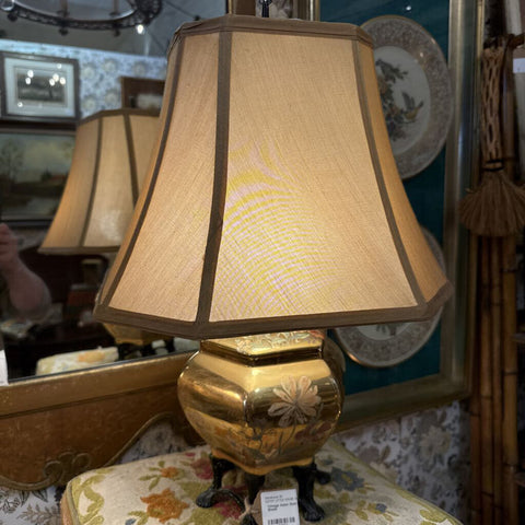 Vintage Asian Gold Lamp w Shade