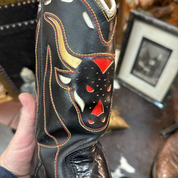 50's wild bull motif cowboy boots with Neolite soles, size 6