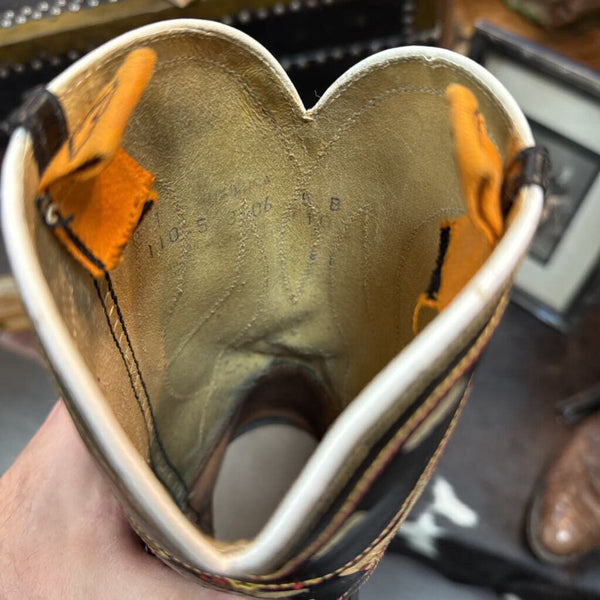 50's wild bull motif cowboy boots with Neolite soles, size 6