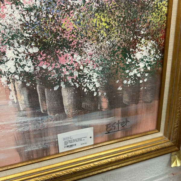Vint Framed Oil on Canvas French Floral Street Market Scene 50x43" Signed In Store Pick Up Only