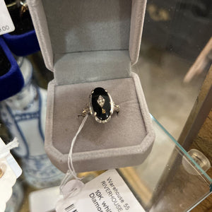 10K white gold , onyx and Diamond ring, vintage