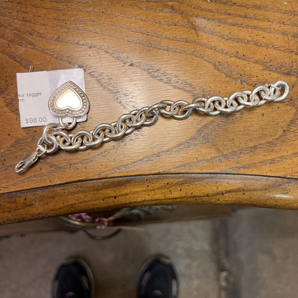 Sterling silver Judith Ripka toggle bracelet, with heart charm