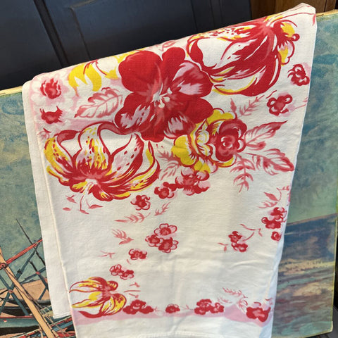 Vintage red and pink tablecloth