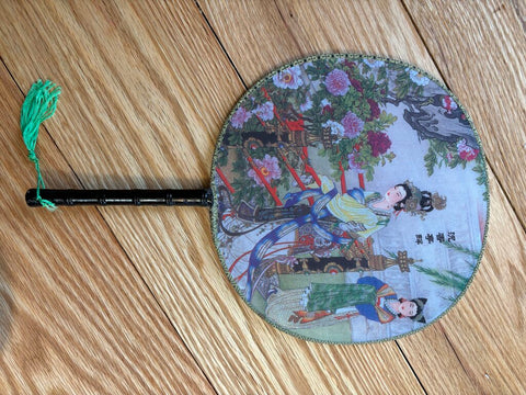 Vintage Floral Silk Hand Fan 14in