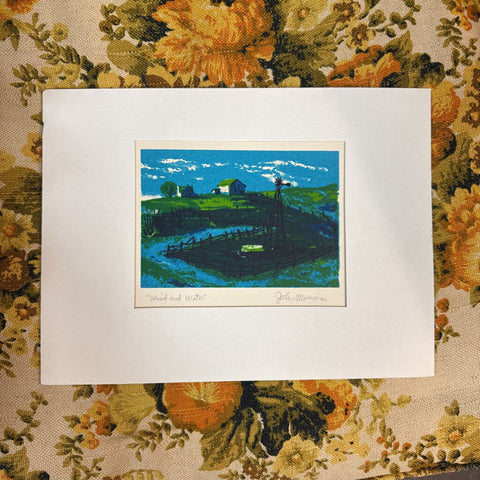 Green and Blue Serigraph on Paper "Wind and Water" Pencil Signed 12"x9" mat size 6"x4" image size W1757