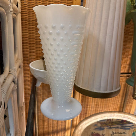 Tall White Milk Glass Vase 9.5"tall W1758