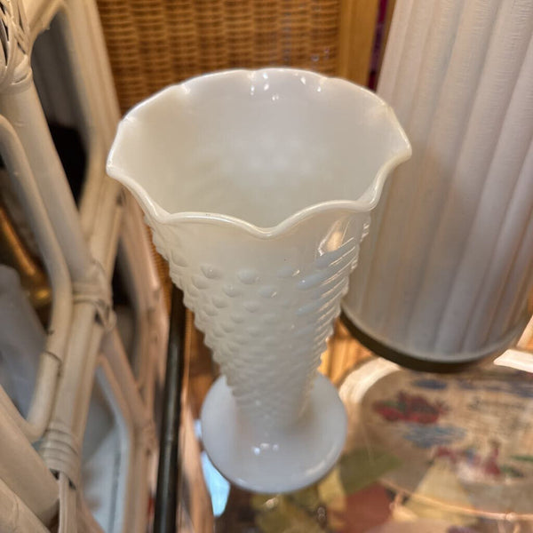 Tall White Milk Glass Vase 9.5"tall W1758