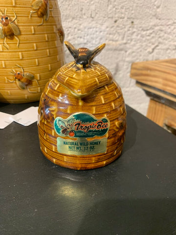 Vintage Japan Brown Bee Honey Pot Jar Brown~ 4.5" w x 4.5" t