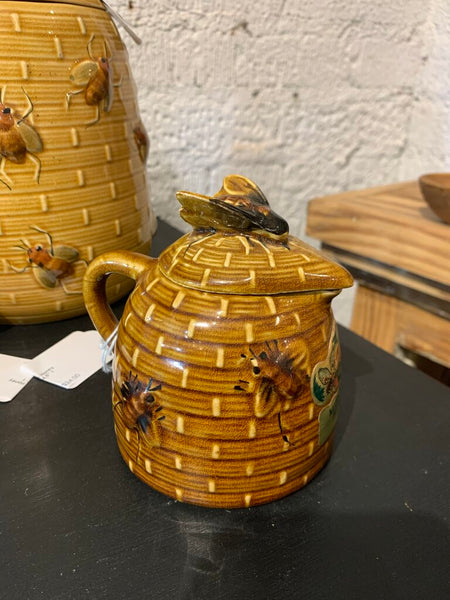 Vintage Japan Brown Bee Honey Pot Jar Brown~ 4.5" w x 4.5" t