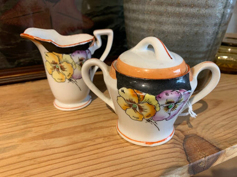 Vintage Japan Pansy Cream & Sugar Set