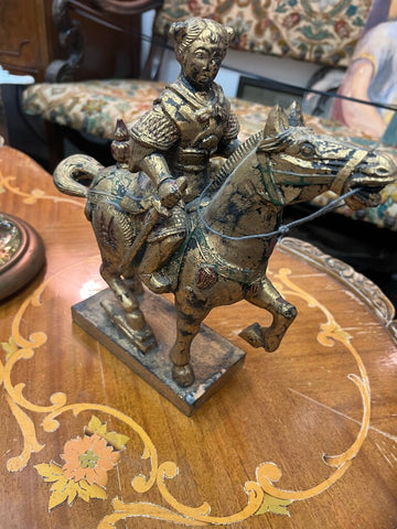 Vintage Chinese Gilded Wood Warrior on Horse