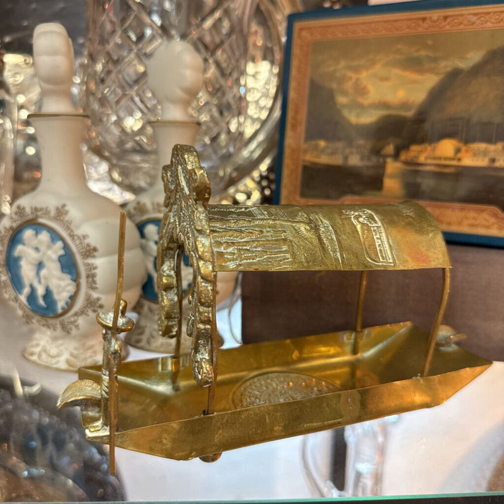 Vintage Brass Mexican Covered Boat Ashtray