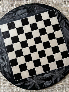 Vintage Soapstone Carved Chessboard 16.75R