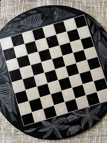 Vintage Soapstone Carved Chessboard 16.75R
