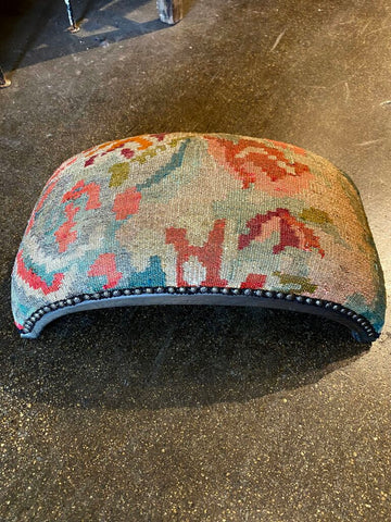 Vintage Tapestry Curved Footstool w/ Nailhead Detail