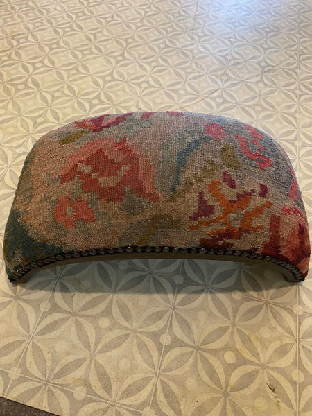 Vintage Tapestry Curved Footstool w/ Nailhead Detail