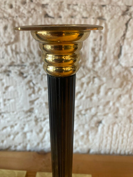 Vintage Black and Brass French Style Candleholders 8"h x 3"w